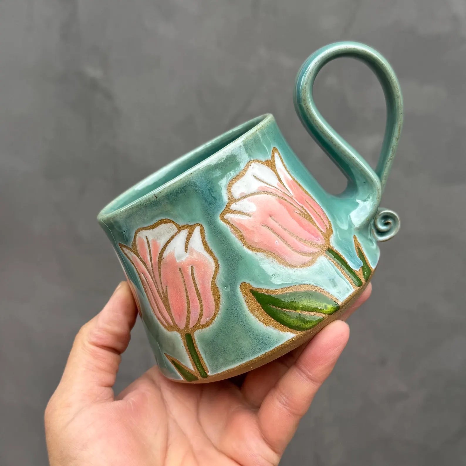 Handmade Pottery Mug: Wheel Thrown Ceramic Tulip Coffee Cup